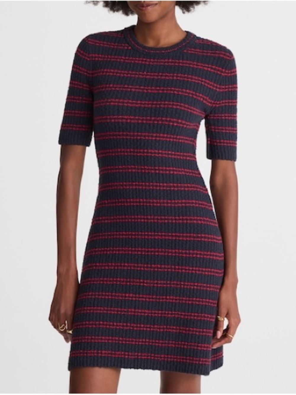 NWT Madewell Ribbed A-Line Mini Dress Navy‎ & Red Half Sleeve Size Medium